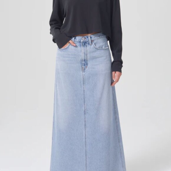 Agolde Denim Maxi Skirt - Light Wash Blue - Picture 1 of 8